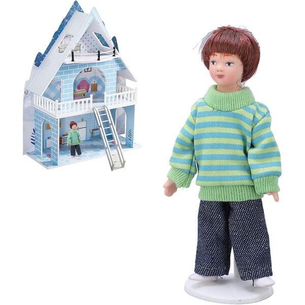 Dan&Dre Puppenminiatur 1:12 Keramikjunge mit grünem Pullover für Sammler