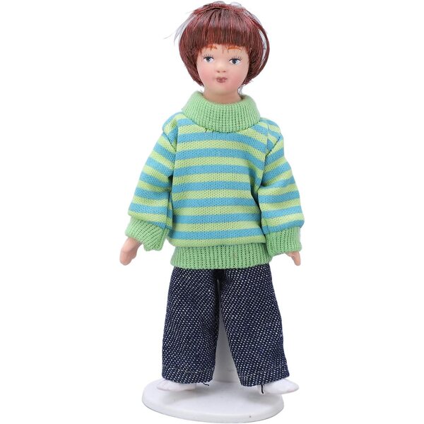 Dan&Dre Puppenminiatur 1:12 Keramikjunge mit grünem Pullover für Sammler