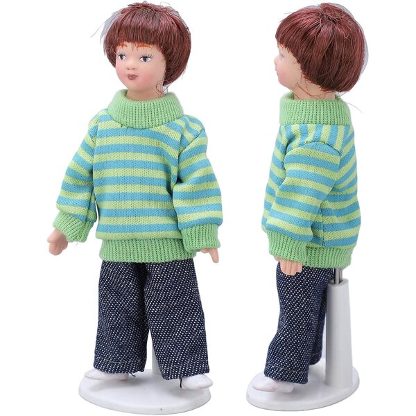 Dan&Dre Puppenminiatur 1:12 Keramikjunge mit grünem Pullover für Sammler