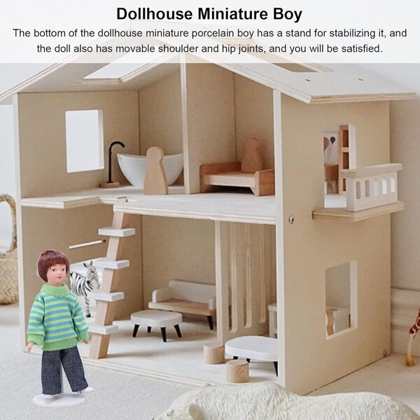 Dan&Dre Puppenminiatur 1:12 Keramikjunge mit grünem Pullover für Sammler