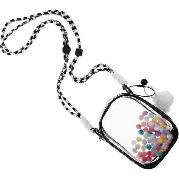 Alasum Borsa Trasparente Per Bambole con Tracolla e Pom Pon 13,5x9,5x5,5 cm Nero