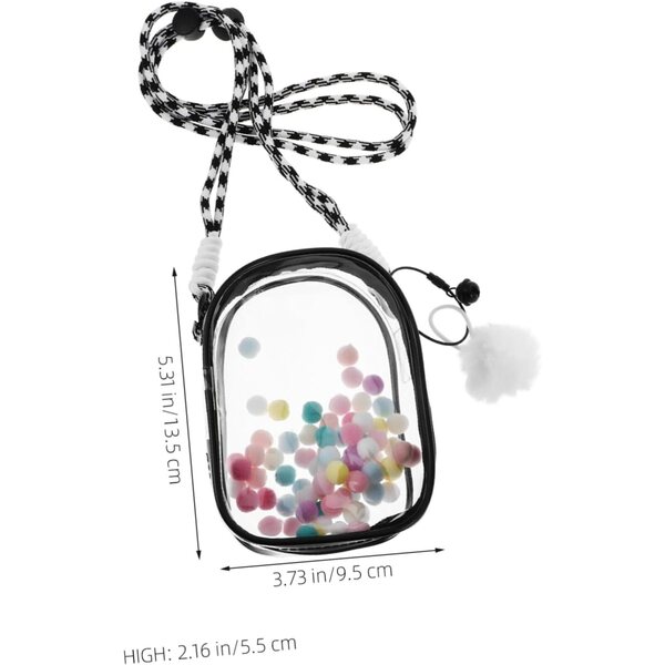Alasum Borsa Trasparente Per Bambole con Tracolla e Pom Pon 13,5x9,5x5,5 cm Nero
