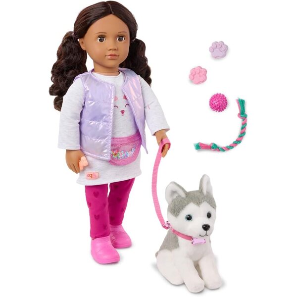 Our Generation Estella : poupée de 46 cm avec chiot husky et vêtements pour enfants à partir de 3 ans