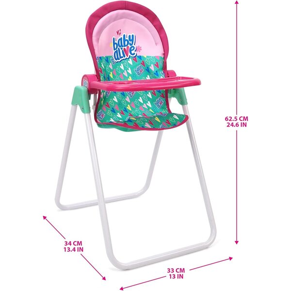Baby Alive Puppenhochstuhl-Set mit 5 Zubehörteilen, Grün und Rosa, für Puppen bis 61 cm
