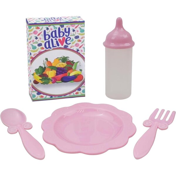 Baby Alive Puppenhochstuhl-Set mit 5 Zubehörteilen, Grün und Rosa, für Puppen bis 61 cm