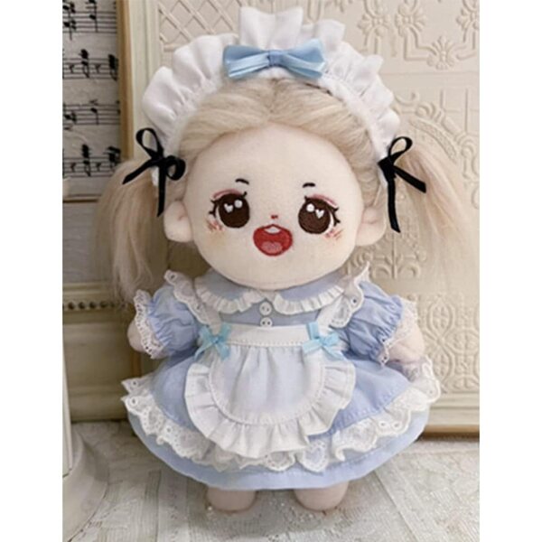 Niannyyhouse 15 cm großes Plüschpuppen-Kleidungsset mit blauem Kopfschmuck und Schürze