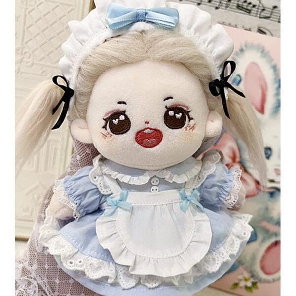 Niannyyhouse 15 cm großes Plüschpuppen-Kleidungsset mit blauem Kopfschmuck und Schürze