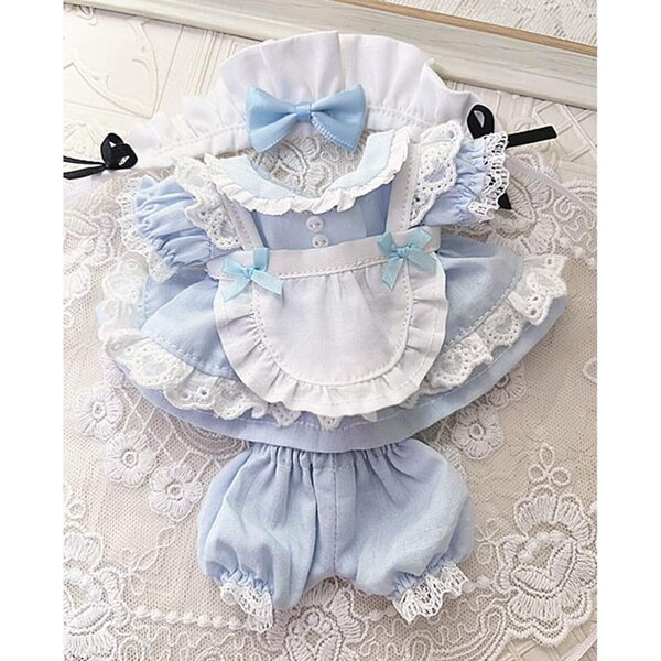 Niannyyhouse 15 cm großes Plüschpuppen-Kleidungsset mit blauem Kopfschmuck und Schürze