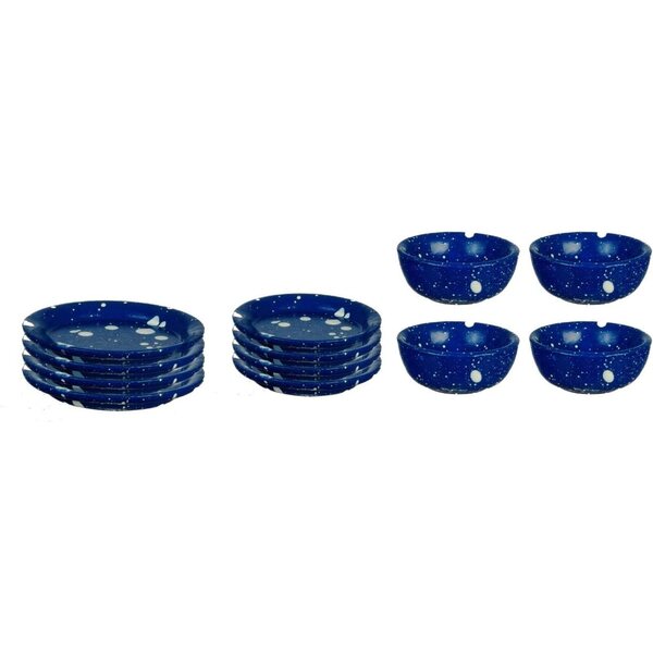 Melody Jane Set Piatti Blu in Miniatura per Casa di Bambole - Accessorio Cucina Metallo