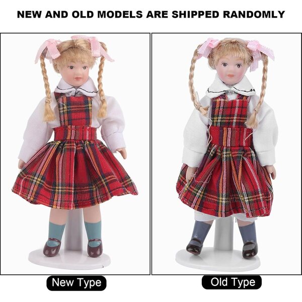 Syrisora Bambola Miniatura 1:12 in Ceramica con Vestito Rosso e Treccia Lunga 11 cm