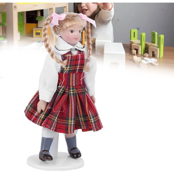 Syrisora Bambola Miniatura 1:12 in Ceramica con Vestito Rosso e Treccia Lunga 11 cm