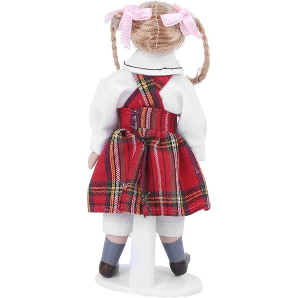 Syrisora Bambola Miniatura 1:12 in Ceramica con Vestito Rosso e Treccia Lunga 11 cm