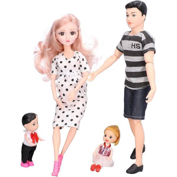 Set mit Syrisora-Familienpuppen mit schwangerer Mutter und Zubehör für Rollenspiele ab 7 Jahren