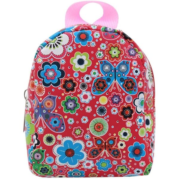 Rucksack für 46-cm-Puppen mit Blumen- und Schmetterlingsaufdruck, Mini-Schulzubehör