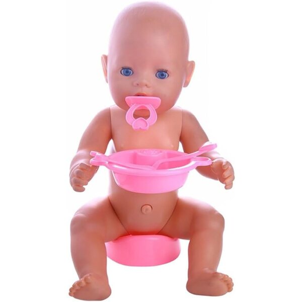 Set 5 pezzi stoviglie finte Uterui per casa delle bambole: ciuccio, piatti, forchetta e cucchiaio