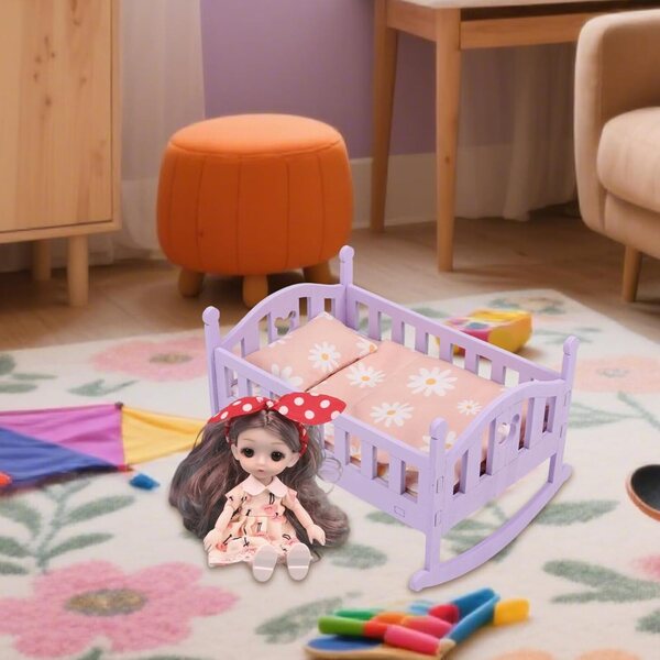 Wiegen-Set für Prinzessinnen-Puppen aus Holz – realistisches Spielzeug für Kinder-Rollenspiele