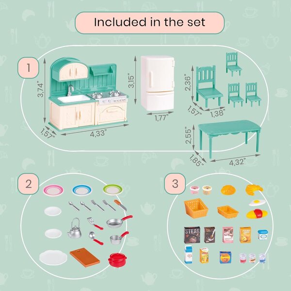 Famiglia Dollhouse Big Kitchen Set - Cucina Giocattolo OLEOCA per Bambini 3+
