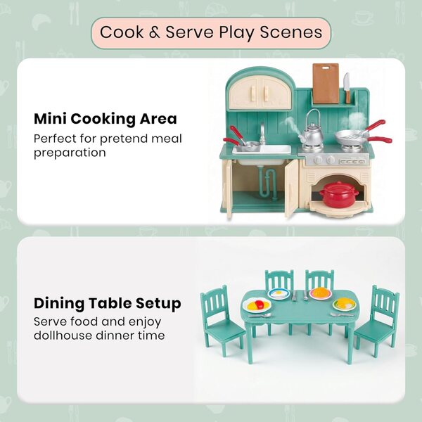 Famiglia Dollhouse Big Kitchen Set - Cucina Giocattolo OLEOCA per Bambini 3+