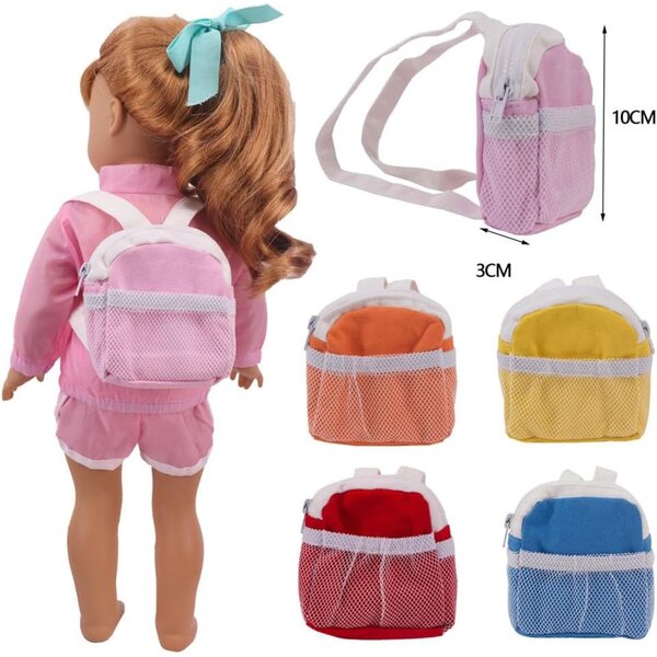 Zaino mini con cerniera per bambola 46 cm, accessorio realistico per casa delle bambole