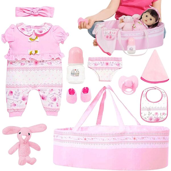 Set Accessori Baby Doll 18 Pollici con Vestiti, Borsa e Cestino Coniglio