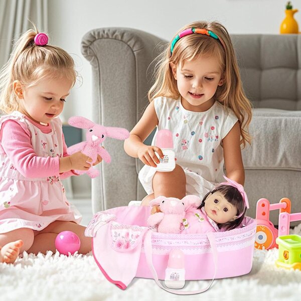 Set Accessori Baby Doll 18 Pollici con Vestiti, Borsa e Cestino Coniglio