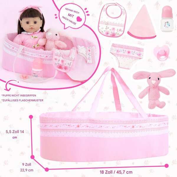 Set Accessori Baby Doll 18 Pollici con Vestiti, Borsa e Cestino Coniglio