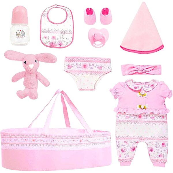 Set Accessori Baby Doll 18 Pollici con Vestiti, Borsa e Cestino Coniglio