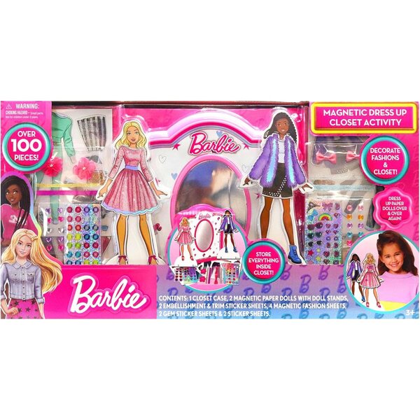 Barbie magnetischer Aktivitätsschrank mit Mix&Match-Zubehör für Kinder ab 3 Jahren