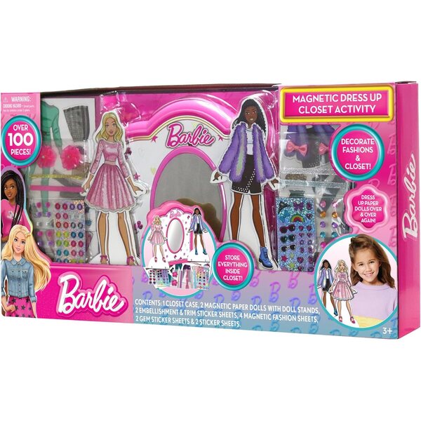 Barbie magnetischer Aktivitätsschrank mit Mix&Match-Zubehör für Kinder ab 3 Jahren
