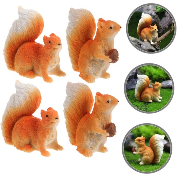 INOOMP 4 Miniatur-Eichhörnchenfiguren aus Kunstharz für Garten, Balkon und Schreibtisch