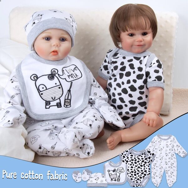 13-teiliges Set aus Kleidung und Accessoires für 17-22 Zoll große wiedergeborene Puppen mit rosa Kuhmotiv