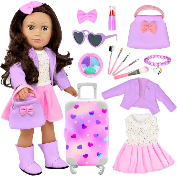 Modeaccessoires-Set für 45,7-cm-Puppen mit Kleidung, Tasche, Make-up und Armbändern