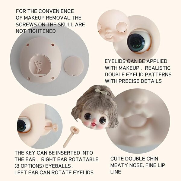 Testa bambola YMY DOLL 1/6 grande a pera con occhi in vetro per Obitsu BJD