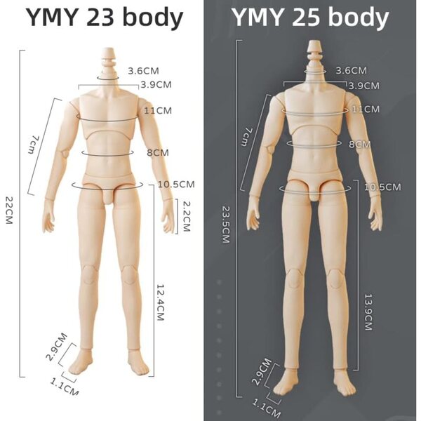 BJD männlicher Puppenkörper XiDonDon YMY23/YMY25 PVC+POM für OB22, OB23, OB24 Köpfe