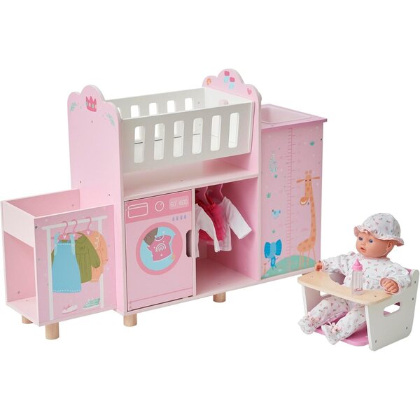 Olivia's Little World Amanda 6 in 1 - Stazione nursery bambole in legno rosa baby