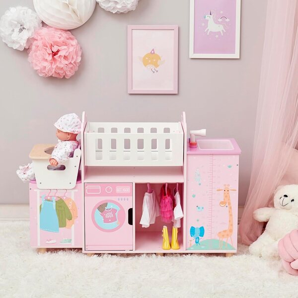 Olivia's Little World Amanda 6 in 1 - Stazione nursery bambole in legno rosa baby