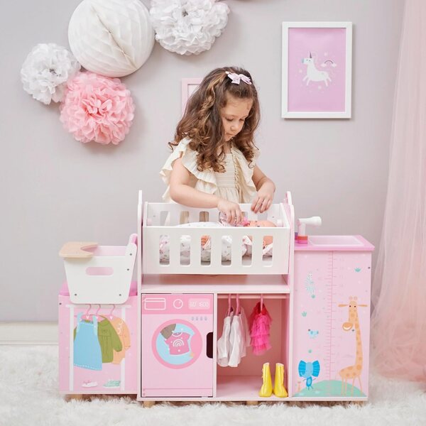 Olivia's Little World Amanda 6 in 1 - Stazione nursery bambole in legno rosa baby