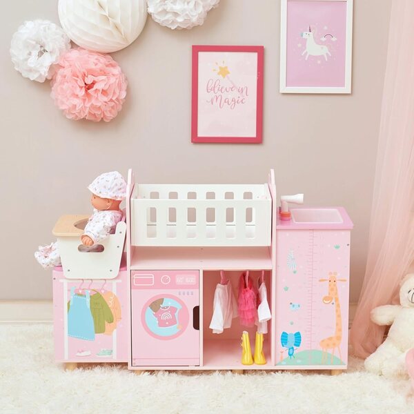 Olivia's Little World Amanda 6 in 1 - Stazione nursery bambole in legno rosa baby
