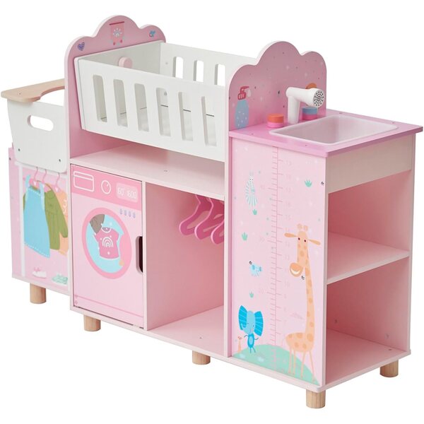 Olivia's Little World Amanda 6 in 1 - Stazione nursery bambole in legno rosa baby