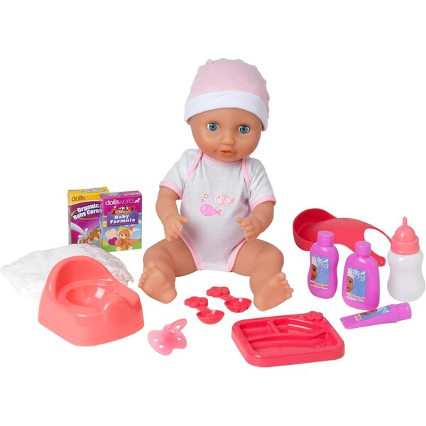 Dollsworld Spielset mit Puppe, Zubehör und Fütterungsset für Kinder