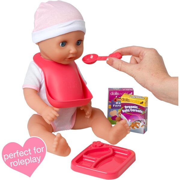 Dollsworld Spielset mit Puppe, Zubehör und Fütterungsset für Kinder