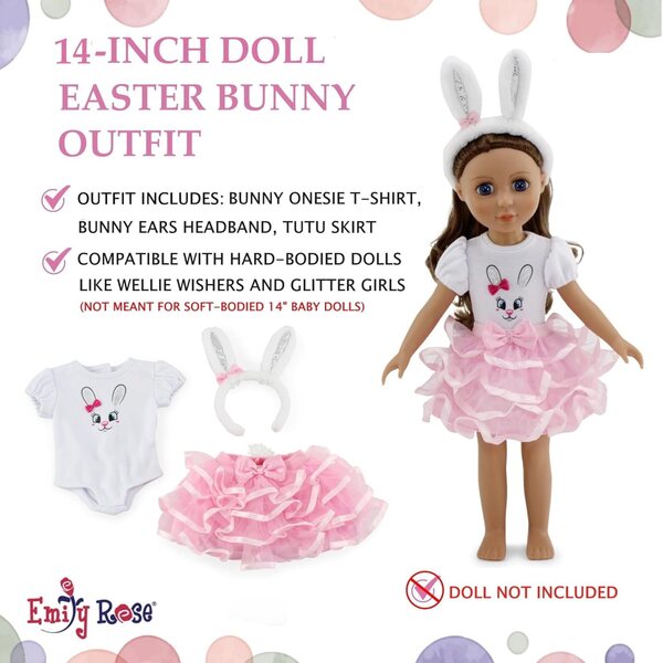 Emily Rose Vestito per Bambola 35,6 cm con Orecchie da Coniglio e Gonna Tutù Rosa