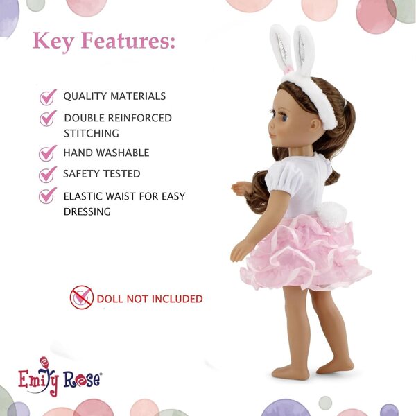 Emily Rose Vestito per Bambola 35,6 cm con Orecchie da Coniglio e Gonna Tutù Rosa