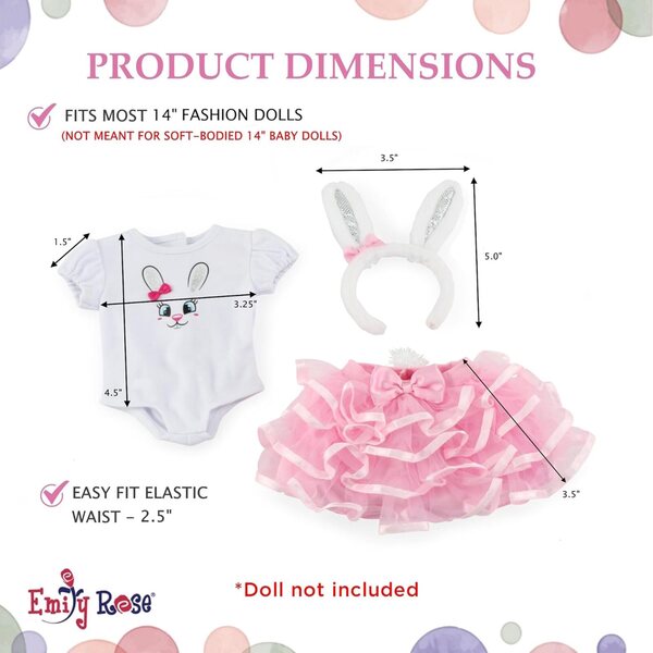 Emily Rose Vestito per Bambola 35,6 cm con Orecchie da Coniglio e Gonna Tutù Rosa