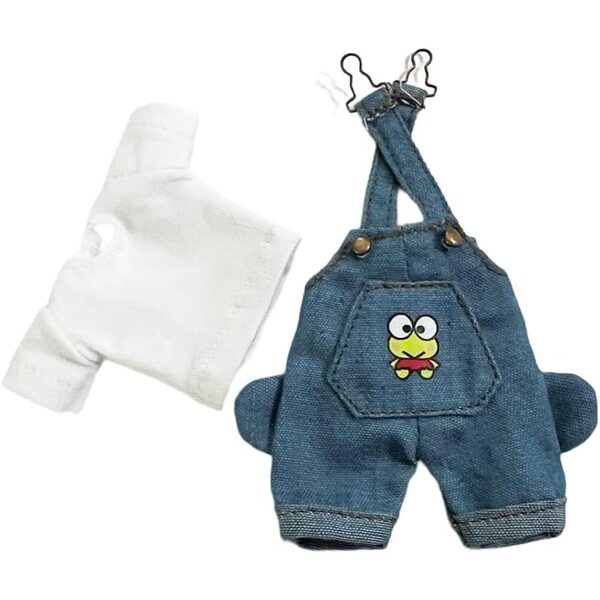 Set Vestiti Bambola 1/12 BJD Pantaloni Bretelle + T-Shirt Dark Blue per Ob11 e GSC
