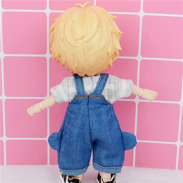 Set Vestiti Bambola 1/12 BJD Pantaloni Bretelle + T-Shirt Dark Blue per Ob11 e GSC