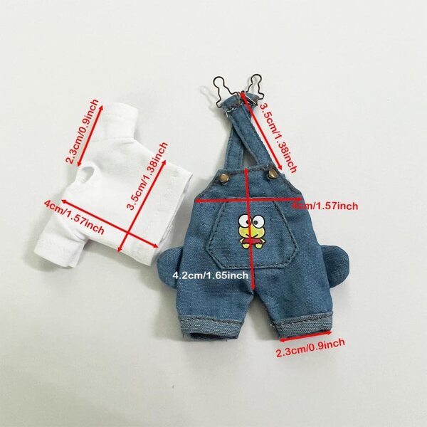 Set Vestiti Bambola 1/12 BJD Pantaloni Bretelle + T-Shirt Dark Blue per Ob11 e GSC