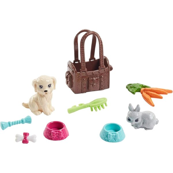 Barbie Animal Lovers Spielset mit Hund und Kaninchen, Spielset und Tierpflegezubehör