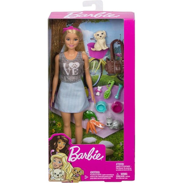 Barbie Animal Lovers Spielset mit Hund und Kaninchen, Spielset und Tierpflegezubehör