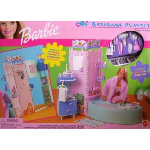 Barbie All Around Home Badezimmer-Set mit Badewanne, Waschbecken und komplettem Zubehör